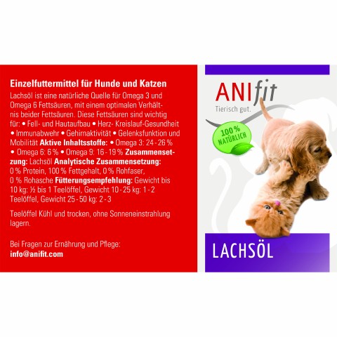 Hund Katze B.A.R.F. Nahrungsergänzungen Lachsöl 500 ml 1 Stück -2- Anifit